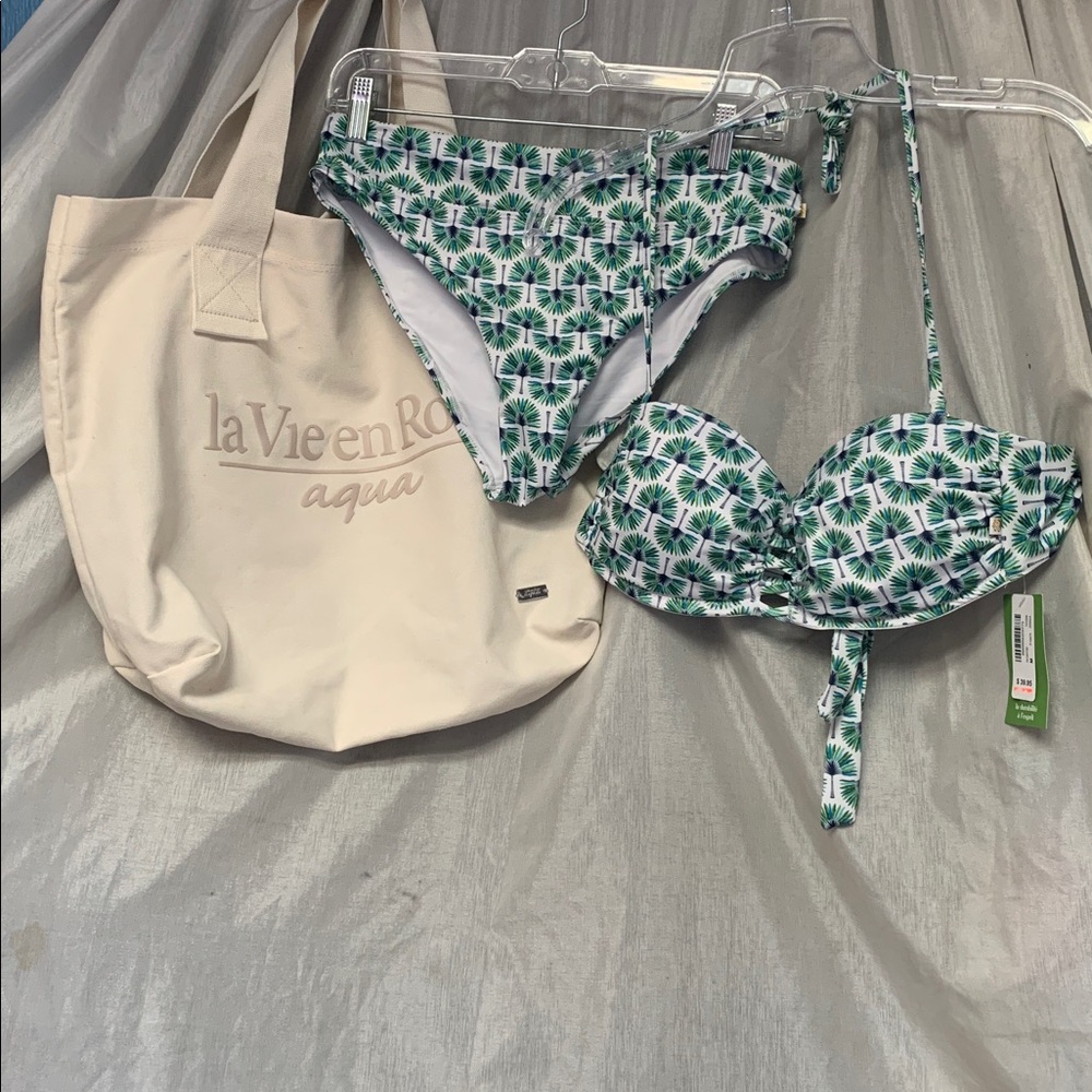 La Vie En Rose Green & White Palm-Print Bikini Set